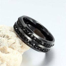 Titanium Steel Set Diamante Men And Women Fashion Rings Black 8mm Size 7-13299r