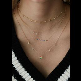 Simple 925 sterling silver vermeil delicate necklace dainty geometric rainbow cz bar charm thin link chain collar stunning women j260M