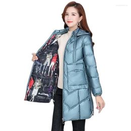 Women's Trench Coats Winter Jackets Mid-Length Parka Cotton Padded Outwear Print Lined Zipper Long Sleeve Solid Loose Hooded 2023