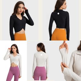 LU-1525 Fashion sexy midriff sports long sleeve with chest pad soft skin high elastic shape yoga wear