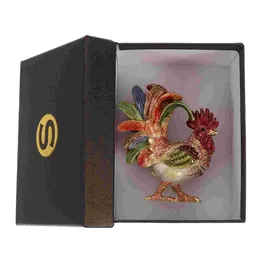 Gift Wrap Enamel Rooster Jewellery Holder Mini Hinges Crafts Vintage Dresser Decor Case Travel Makeup Container Figurine Bracelet Box