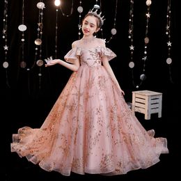 New Pink Flower Girl First Holy Communion For Girls Ball Gown Party Kids Evening Prom Dress Bohemian Dresses Beach Wedding Pageant Gowns 403