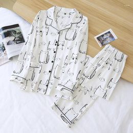Women's Sleepwear 2023 Spring And Autumn Long-sleeved Trousers Ladies Pajamas Two-piece Cotton Cartoon Home Service Sweet Suit