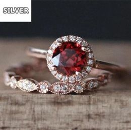 Super Ruby Rose Gold Luxury ring Set Red Stone Rings for Women Wedding Crystal Bague Femme Anillos Mujer silver 925 jewelry65658117429944