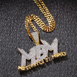 Zircon Letter MBM Iced Out Pendant Necklace Mens Jewelry Two Tone 14K Gold Plated Diamond Bling Hip Hop Jewelry Gift with 24inch C256t