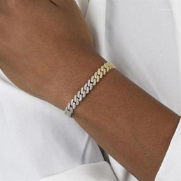 Charm Bracelets Two Tone Gold Silver Color Cubic Zirconia CZ Miami Cuban Link Chain Bracelet 7MM Iced Out Rock Fashion Women Jewel275A