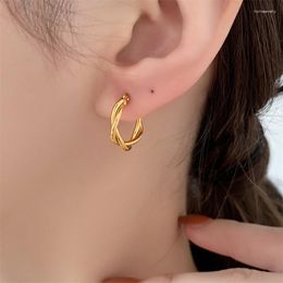 Dangle Earrings French Retro Titanium Steel 18k Gold Plated Twist Drop For Women Fashion Personality Stud Jewellery Gift