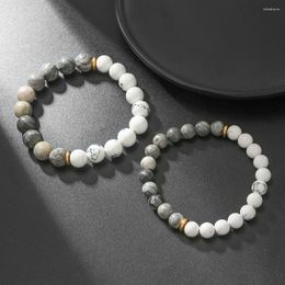 Bangle ZG Simple 10/8mm White Turquoise Beaded Bracelet Map Stone Friend Couple Jewelry Gift