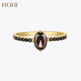 Band Rings ROXI Egg Shape Exquisite Black Crystal For Women Couple Wedding 925 Sterling Silver Engagement Ring Gift Jewellery 231009