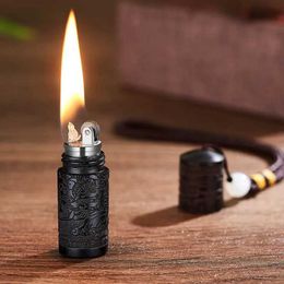 Lighters New Ebony Diesel Torch Lighter Mini Keychain Retro Kerosene Lighter Exquisite Carving Cigarette Lighters Gifts Dropshipping F046