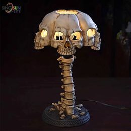 Other Event Party Supplies Creative Resin Skull Table Lamp Luminous Night Light Home Office Desktop Ornament Halloween Decoration 231009