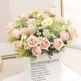 Decorative Flowers Rose Artificial Daisy Romantic Silk Bouquet For Home Decoration Living Room Wedding Christmas DIY Arrange Fake Flower