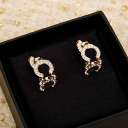 2023 Luxury quality charm half round shape drop earring with diamond in 18k gold plated have stamp box PS4604A