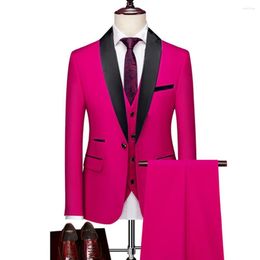 Men's Suits Men Lapel Black Collar 3 Pcs Suit Set Coat Vest Trousers / Business Groomsmen Groom Wedding Dress Fprmal Blazer Pants Waistcoat