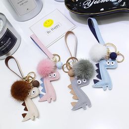 Keychains High Quality Mink HairBall Pendant Creative Small Dinosaur KeyChain Leisure BackPack Gift Decoration 2023