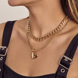 Pendant Necklaces Vintage Peach Heart Necklace Men 2023 Hip Hop Multilayer Gold Color Metal Clavicle Girls Fashion Jewelry