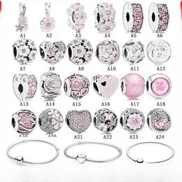 Jewelry Designer 925 Silver DIY Beads Mulan Flower Fixed Buckle Pink Series Bracelet Beads Accessories