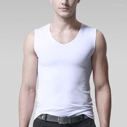 Men's Tank Tops Summer Cool Ice Silk Vest Sleeveless V-Neck T-Shirts Seamless Bodybuilding Undershirts Male Casual Sports Top