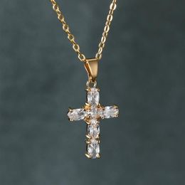 Pendant Necklaces One Piece Jesus Cross Necklace For Women Luxury Crystal Rose Gold Silver Colour Chains Wedding Jewellery Gift260q