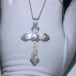 Vecalon Big Cross pendant 925 Sterling silver 5A zircon Wedding Engagement Pendants with necklace for Women Men Jewelry275Z