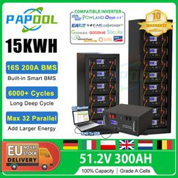 LiFePO4 48V 300Ah 15Kwh Battery Pack 6000 Cycle 16S BMS RS485/CAN PC Control 51.2V 200Ah 100Ah Off/On Grid Solar Storage Battery