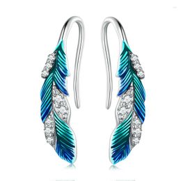 Stud Earrings Self Product 925 Sterling Silver In Blue Feather Hoop For Women Piercing Luxury Jewellery Halloween