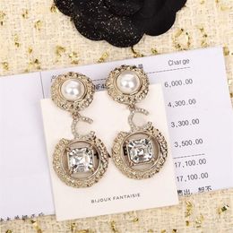 2022 Top quality Charm dangle drop earring with diamond and crystal in 18k gold plated for women wedding Jewellery gift have box sta244S