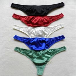 Whole - 5pcs New style 100% Pure Silk Men&039;s G-strings Thongs Bikinis Underwear Size S M L XL 2XL W25-39 3413