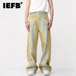 Men's Jeans IEFB High Street Male Fashion Vintage Jeans Trendy American Style Gradient Straight Denim Pants Men's Burrs Trousers 9A8589 231009
