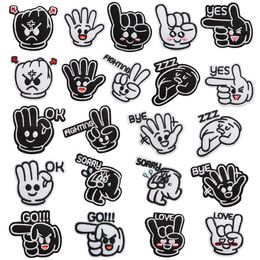 Palm Iron on Patches Black White I Love You Hand Applique Biker Motorcycle Embroidered Patch Badge for Clothing Jackets