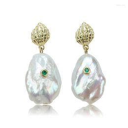 Dangle Earrings 925 Sterling Silver Pearl Fashionable Baroque Set With Diamonds Court Style Female Jewelry ECL