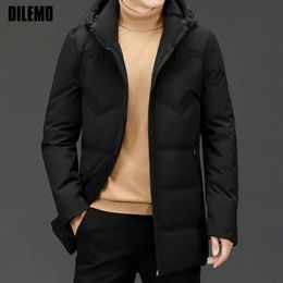 Men's Down Parkas DILEMO 90% Duck Down Jacket Mens High End Casual Fashion Windbreaker Long With Hood Black Puffer Coats Winter Mens Clothes 231009