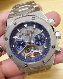 Wristwatches Automatic Mechanical Men Watch Tourbillion Sapphire Transparent Glass Skeleton Black Blue Silver Limited