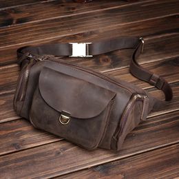 Waist Bags Genuine Leather Waist Packs Men Waist Bags Fanny Pack Belt Bag Phone Bags Travel Waist Pack Male Small Waist Bag Leather 231006