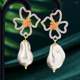 Dangle Earrings GODKI Trendy Luxury Pearl For Women Wedding Party Dubai Bridal Jewelry Boucle D'oreille Femme Gift