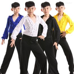 Сценическая одежда, детская рубашка Morden, классические рубашки с длинными рукавами для мальчиков, танцевальные латинские танцы, танго, мужские кружевные бальные костюмы Ragazzo