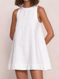 Women's Sleepwear Linad White Night Dress Women Loose O Neck Sleeveless Cotton Solid Woman Dresses 2023 Summer Casual Female Nightwear
