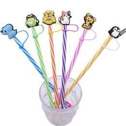 cute animal straw toppers cover cap dog cat and eleph cartoon straws charms dust plug kids christmas party gift