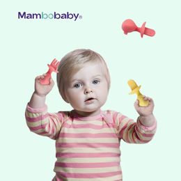 Koppar rätter redskap baby sked gaffel silikon barns bestick set matning spädbarn baby bordsartiklar godis färg barn enkelt grepphandtag utan halkutdrag 231006