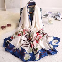 Autumn Women Scarves Luxury Designer Floral Print Silk Scarf Femme Brand Shawls And Wraps Long Bandana Foulard Bufanda225T