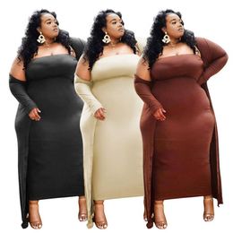 Plus Size Women Clothing Solid Dress Sers Sexy Two Piece Party Dress 2021 New Arrivals Whole Dress258e