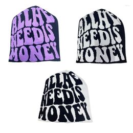 Berets Y2K BeaniesNeed Is Money Grunge Beanie Knit Hat Skullies Slouchy Women Skull Cap Graphic
