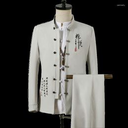 Men's Suits 4XL Single Breasted Chinese Type Long Sleeve Tunic Jacket Pants Wedding Suit For Men 2024 Streetwear 2pcs Office Wear XXXXL