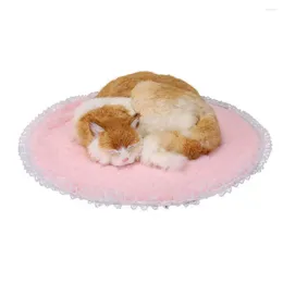 Cat Beds Pet Mat Cute Short Plush Sleeping Bed Anti Slip Home Dog Floor Pad Lace Round Cushion Kitten Puppy Indoor