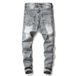 Selling Mens Designer Bike Jeans Fashion Casual Slim Pants Men's jeans hole stretch gray denim trousers252e