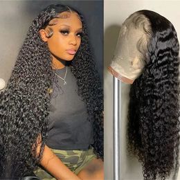 Synthetic s Abijale 13x6 Deep Wave Frontal 13x4 Curly Lace Clre Water front Human Hair HD Transparent 231007