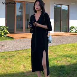 Casual Dresses Women Ulzzang High Street Female Summer Side-split Chic Design Tender Fashion All-match Holiday Loose Cozy Simple