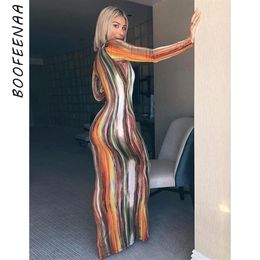 BOOFEENAA Stripe Tie Dye Print Sexy Maxi Dress Spring Casual Women Nightclub Long Sleeve Bodycon Dresses C70AC05 Y200824217L