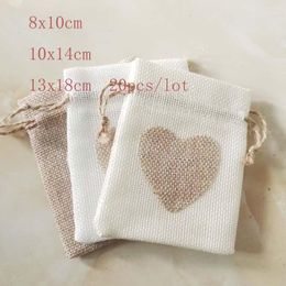 Jewellery Pouches 20Pcs/Lot 8x10 10x14 13x18cm Heart Shape Jute Gift Bags Burlap Drawstring Christmas Packaging