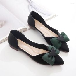 Dress Shoes Black Single 2023 Spring And Autumn Women's Shallow Pointed Toe Flat Bowknot Boat Size 35-40